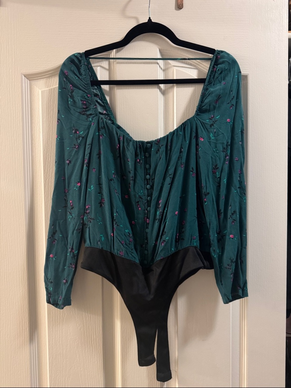 AFRM Teal Floral Elastic-Waist Top